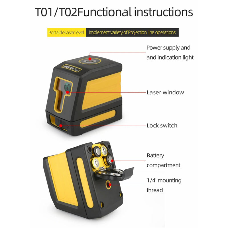 MESTEK T02 Green Laser Level Two Line Self-Leveling Horizontal And Vertical Laser Meter MESTEK T02 Green Laser Level Two Line Self-Leveling Horizontal And Vertical Laser Meter